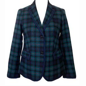 Talbots Women's Plaid Wool Blend Blazer Preppy Academia Green/Navy/ Multi- 4